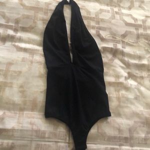 BEBE plunging neck and backless bodysuit